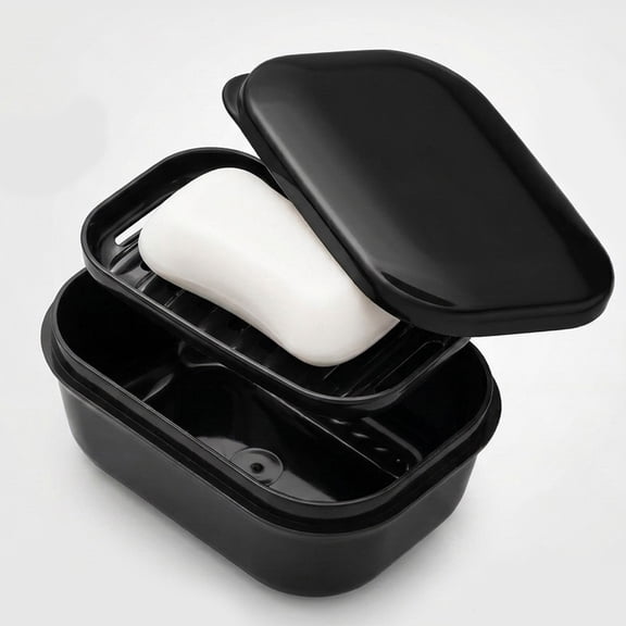Appoft Leakproof Soap Dish with Lid & Draining Layer, Shatterproof Travel Bar Soap Holder Case Container, Portable Travel Size Toiletries Essentials for Camping, Gym, Bathroom, Black