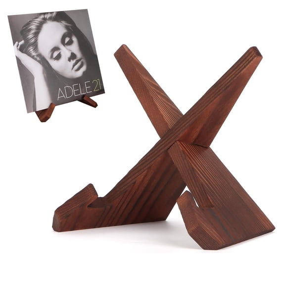 Appoft Now Playing Vinyl Record Stand, Wooden Display Vinyl Holder Stand, Retro Now Spinning Record Accessories - Rustic Brown