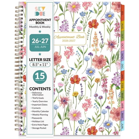 Appointment Book 2026-2027, Academic Hourly Planner from July 2026 - June 2027, 8.5" x 11" Weekly & Monthly Schedule Planner with 15-Minute Interval- Perfect for Daily Planning White Flower