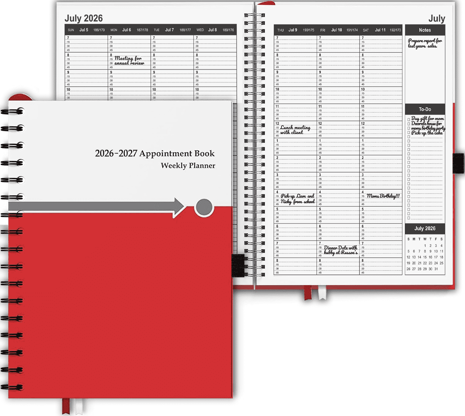 StriveZen Appointment Book 2026–2027,  July 2026 - December 2027, Daily & Weekly Planner, 15-Minute Hourly Schedule, Large Hardcover 8.5x11, 18-Month Calendar