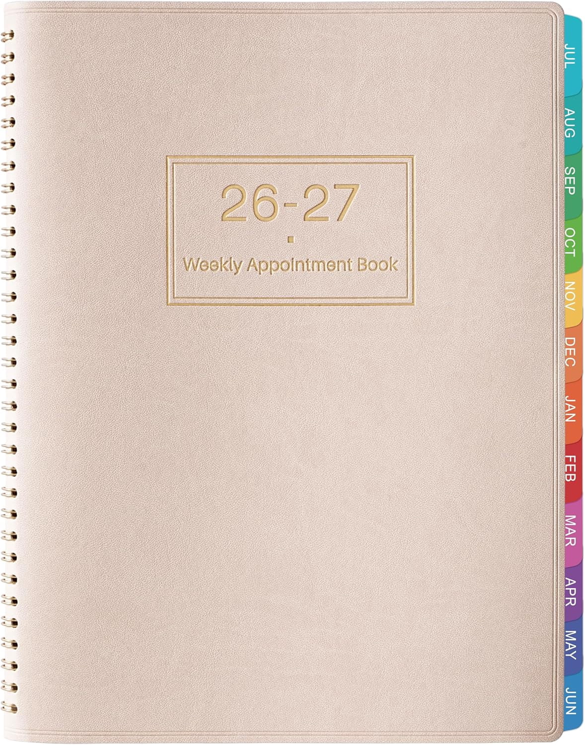Appointment Book Daily Hourly Planner, July 2026-June 2027, 8.5 x 11 In, Weekly Schedule With 15-Minute Intervals, Flexible Soft Cover, Colorful Tabs, Off-White