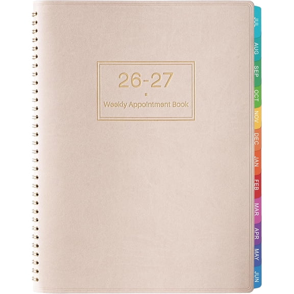 Appointment Book Daily Hourly Planner, July 2026-June 2027, 8.5 x 11 In, Weekly Schedule With 15-Minute Intervals, Flexible Soft Cover, Colorful Tabs, Off-White