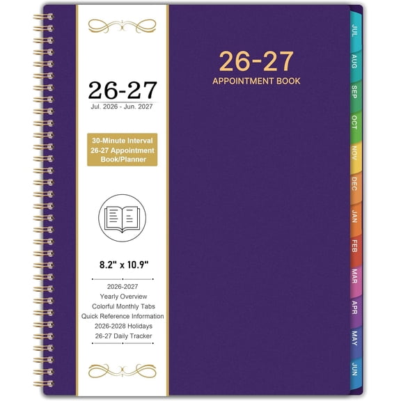 Appointment Book And Planner July 2026 To June 2027 8.2 X 11 Inch Daily Hourly Planner With 30-Minute Intervals 12 Monthly Tabs Back Pocket