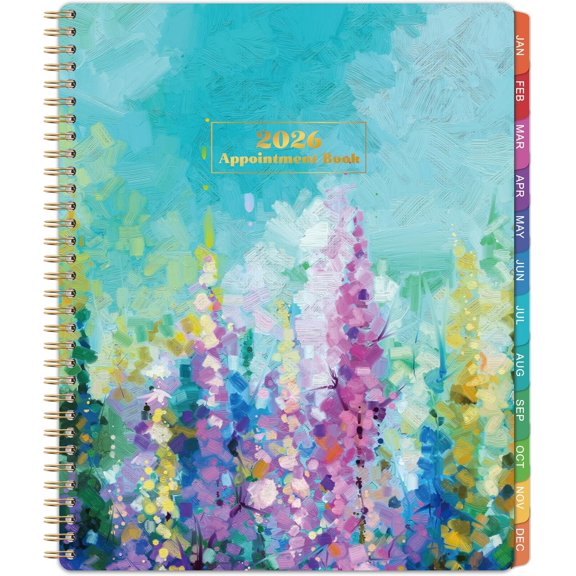 Appointment Book And Planner, Daily Hourly Layout, Jan 2026-Dec 2026, 9 X 11 In, Weekly Scheduling, 30-Minute Intervals, Pocket, Colorful Tabs, Oil Painting