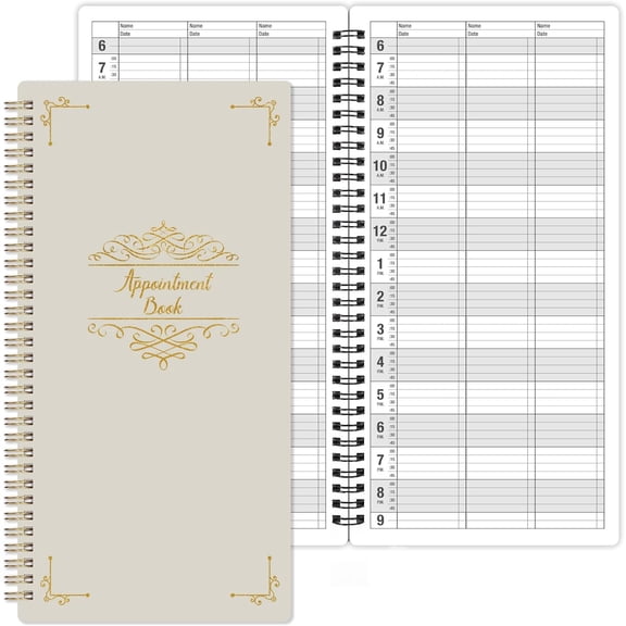 Appointment Book - Undated Salon Appointment Book, Daily & Hourly Schedule Book with 200 Pages, 6 AM - 9 PM, 15 Minute Intervals Day Planner, 6" x 11.5", 3 Column, Twin-Wire Binding, Hardcover