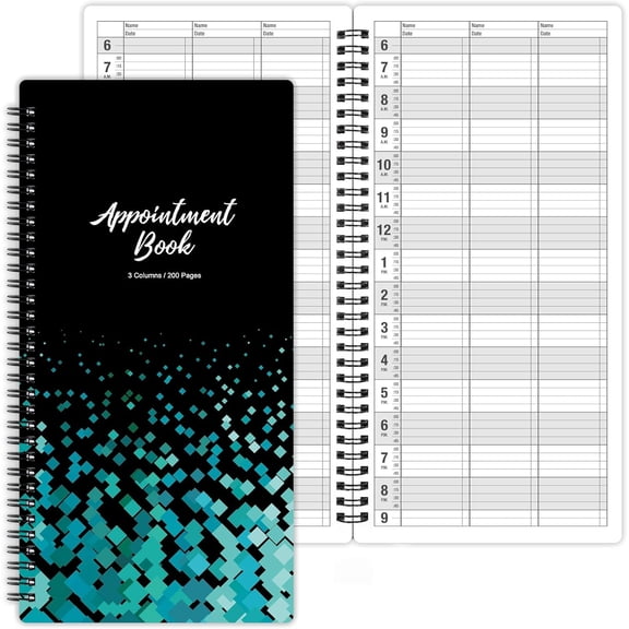 Appointment Book Undated Salon Appointment Book, DailyHourly Schedule Book with 200 Pages, 6 AM - 9 PM, 15 Minute Intervals Day Planner, 6 x 11.5, 3 Column, Twin-Wire Binding, Hardcover