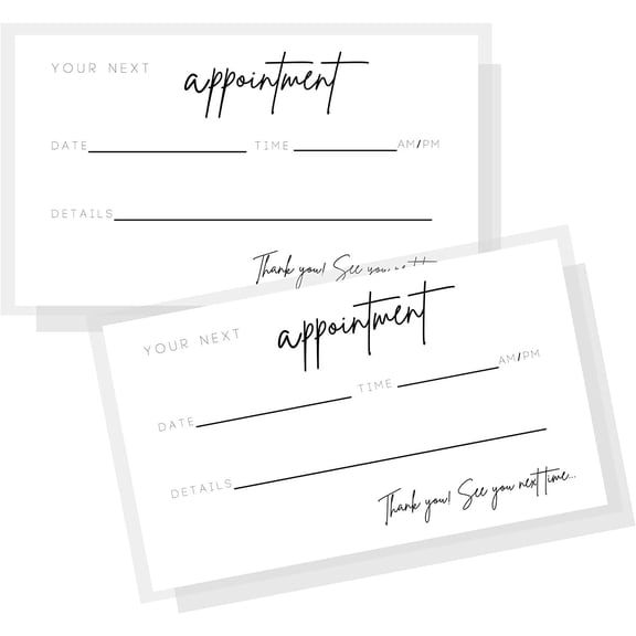 Appointment Reminder Cards 50 Pack 2x3.5 inches Business Card Size Small Business Supplies White Card Design