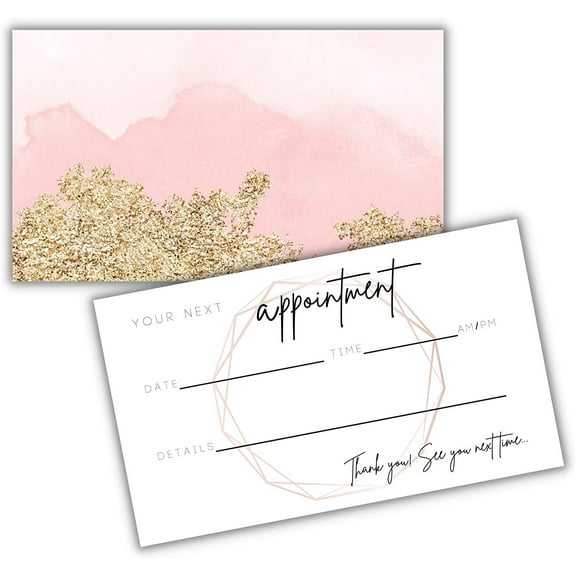 Appointment Reminder Cards Physical Printed 2x3.5 inches Business Card Size Eyelash Extension Supplies Eyelash Extension Supplies Pink & Gold Design