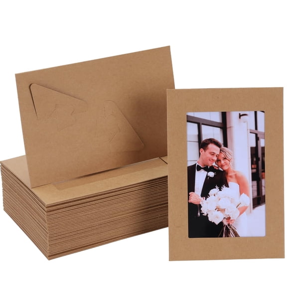 Apprabbr 100 Pieces Standing Paper Picture Frames for 4 x 6 Inch Inserts Cardboard Photo Frame Cards Photo Easels Bulk for Classroom DIY Crafts Christmas Birthday Wedding, Kraft A101