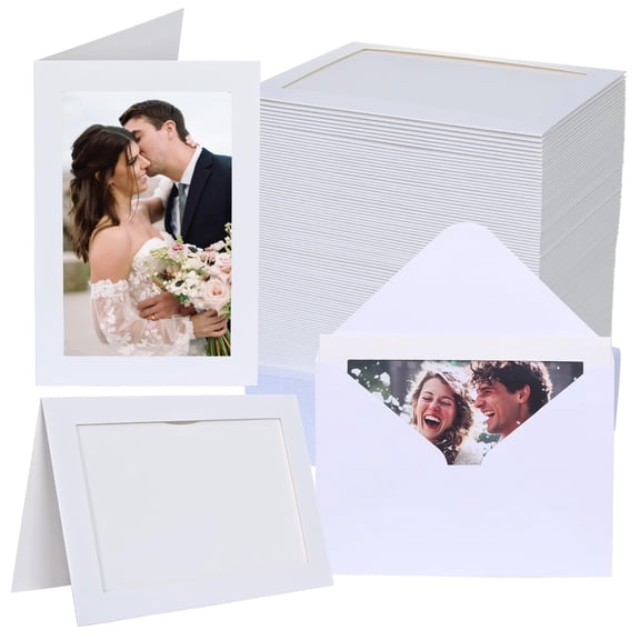 Apprabbr 200 Count Photo Frame Cards with Envelopes 4x6 Paper Picture Frame Bulk Cardboard Photo Insert Card Holder for Christmas New Year Wedding Birthday Classroom DIY- White Y101