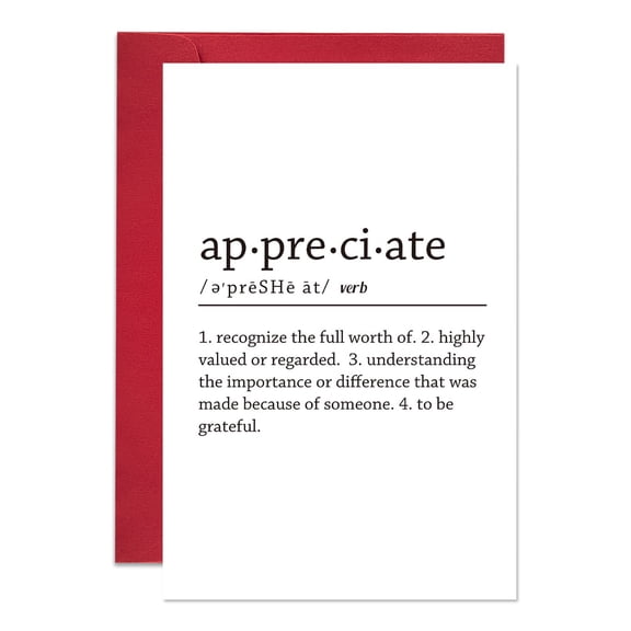 Appreciation Card with Meaningful Definition  Perfect for Celebrating Loved Ones  Blank Inside, Includes Matching Envelope  Ideal for Thank You, Gratitude, or Special Occasions