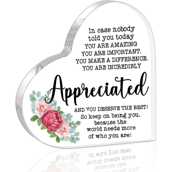 Appreciation Decor for coworkers Inspirational Heart Shaped Acrylic Decor for Men Women, Farewell Going Away Decor for Coworker for Office Desk Bookshelf Bedroom Nightstand, 4 x 4 Inch
