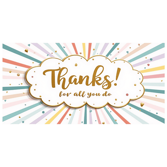 Appreciation Design Banner Thank You Glitter Typography Gratitude Cloud Shape for Office Party Classroom Decoration Teacher Gift