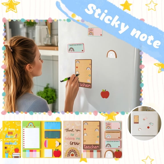 Appreciation Gift, Thank You Notes, Sticky Note Set, Teacher Appreciation Gift Sets, 3.9X7.9 in Boho Rainbow Themed Combined Tearable Sticky Note Set, with Various Shaped and