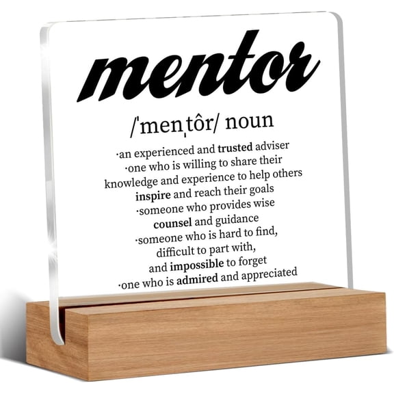 Appreciation Gifts for Mentor Boss Leader Manager Thank You Mentor Gift Mentor Definition Clear Desk Decorative Sign Gifts Acrylic Sign With Wooden Stand for Desk Table Shelf 4x4 Inch