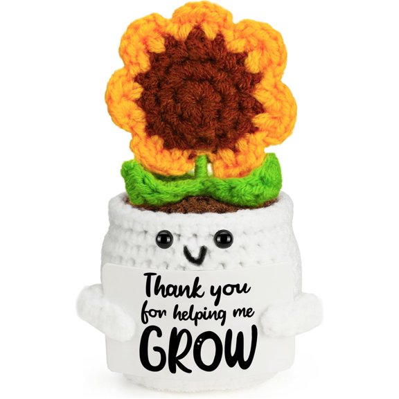 Appreciation Gifts for Teacher Women - Thank You Gifts for Woman Coworkers Boss Lady, Thank You for Helping Me Grow Handmade Crochet Sunflower for Teachers Last Day of School Back to School