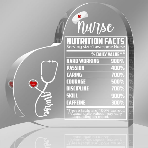 Appreciation Gifts for Women Men, Nurse Nutrition Facts Nurse Stethoscope, Funny with Nurse Graduation Gift, Acrylic Heart Plaque Paperweight Keepsake for Home Office Table Shelf