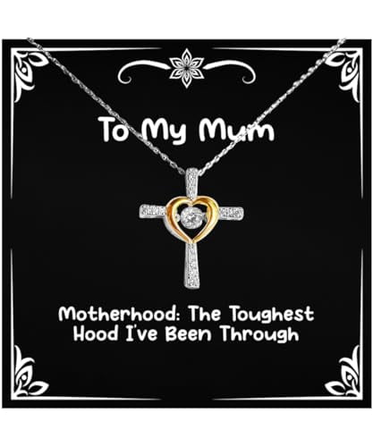 Appreciation Mum Gifts, Motherhood: The Toughest Hood I've Been, Joke Cross Dancing Necklace For Mom, Jewelry From Daughter, Funny Mothers Day gifts, Funny gifts for moms, Gifts for funny moms,