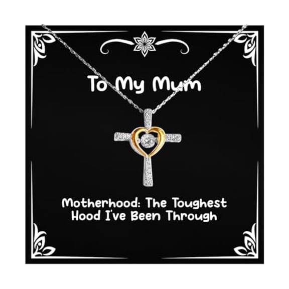 Appreciation Mum Gifts, Motherhood: The Toughest Hood I've Been, Joke Cross Dancing Necklace For Mom, Jewelry From Daughter, Funny Mothers Day gifts, Funny gifts for moms, Gifts for funny moms,