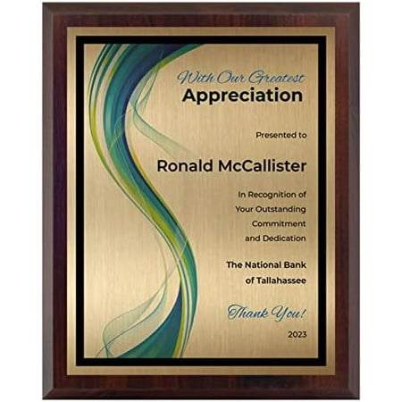 Appreciation Plaque Personalized - Employee Recognition Award - Customized with Modern Design - Select Your Size - Customize Now (7x9) Gold