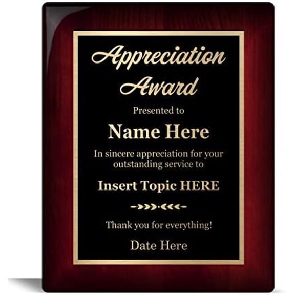Appreciation Plaques Personalized 8x10 - Personalized Appreciation Plaque Award - Customized Engraving on Black Metal and Rosewood Board - Customize Now$$Office