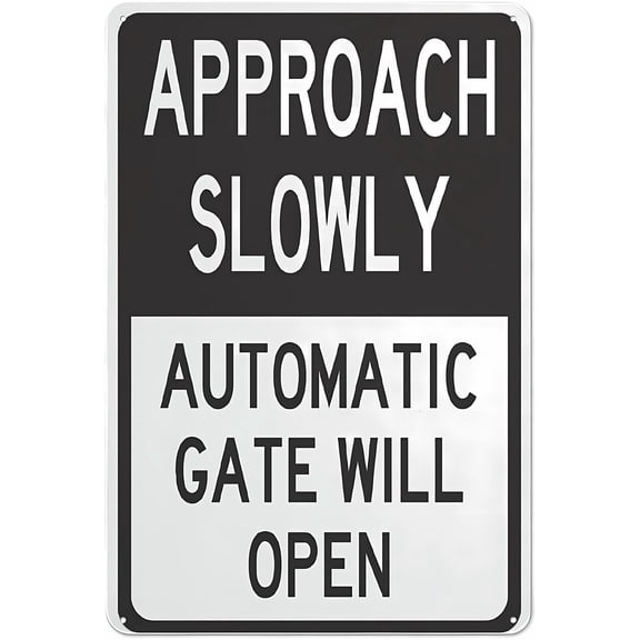 Approach Slowly Automatic Gate Sign - 8"x12" Rust Free Aluminum Sign, UV Protected Waterproof, 4 Pre-Drilled Holes, Gate Alert