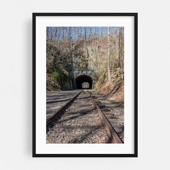 Approaching Howard Tunnel from the South - Seven Valleys Pennsylvania Photography Railroad Train Nature Landscape Abandoned Woodland Black Framed Wall Art Print 20 x 30 inches