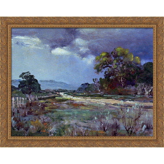 Approaching Rain, Southwest Texas 36x28 Large Gold Ornate Wood Framed Canvas Art by Robert Julian Onderdonk