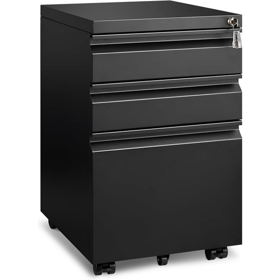Approgreent 3 Drawer File Cabinet for Home Office, Under Desk Mobile Filing Cabinet with Lock for A4-Size/Letter-Size/Legal-Size, Black (HSEJ-3D)