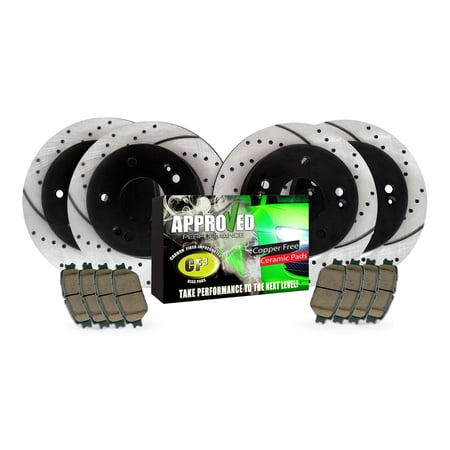 Approved Performance J27396 Front and Rear Drilled and Slotted, Black Powder Coated Disc Brake Rotor & Pad Kit Fits, Honda, Accord Fits select: 2009-2017 HONDA ACCORD LX, 2008 HONDA ACCORD LXP