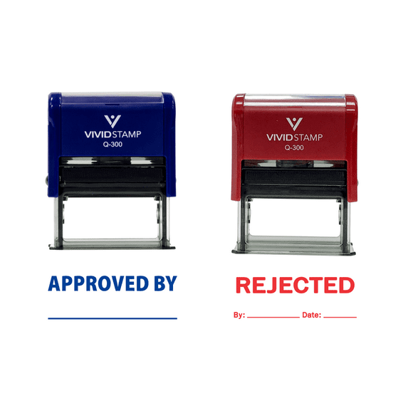 Approved / Rejected By Date Self Inking Rubber Stamp - 2 Pack (Blue Ink / Red Ink) Large