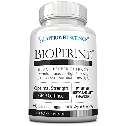 Approved Science BioPerine - Black Pepper Extract - Enhance Bioavailability - 60 Tablets - Vegan - Made in The USA