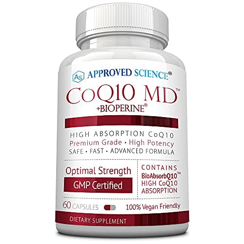Approved Science CoQ10 MD - Extra Strength 250mg Pure CoQ10 with BioPerine for Faster Absorption - Optimal Support 60 Vegan Capsules