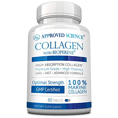 Approved Science Collagen Pills - Absorbable Marine Collagen Types I and III - 60 Tablets - Healthy Hair and Skin - Vitamin C, Sodium, and Bioperine for Fast Results - Non-GMO, Made in USA