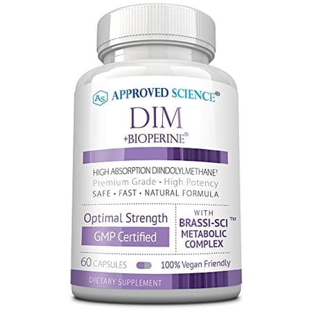 Approved Science DIM - Estrogen Metabolism Support - DIM, Broccoli Sprout, Mustard Seed, Calcium D, BioPerine - Vegan - 1 Bottle - 60 Capsules