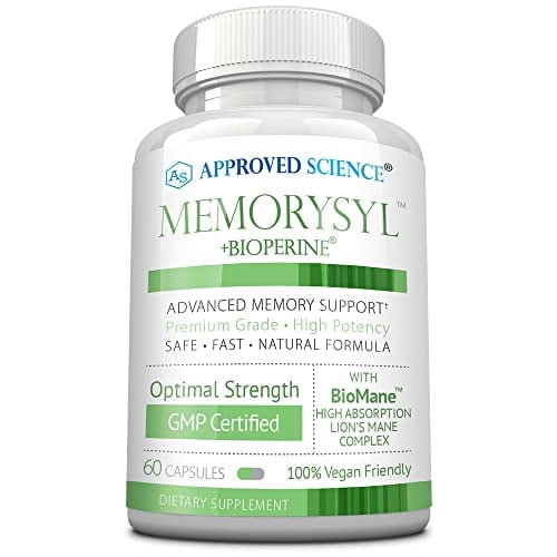Approved Science MemorySyl - Memory Boosting Supplement - Improve Focus and Concentration - Protect Against Cognitive Decline - with Lion’s Mane and BioPerine - 60 Capsules - Vegan
