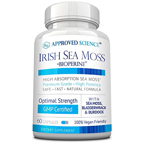 Approved Science Wild-Crafted Irish Sea Moss - Bladderwrack, Burdock - Immune, Heart, Thyroid, Gut Health, Anti-Aging Support - 60 Capsules