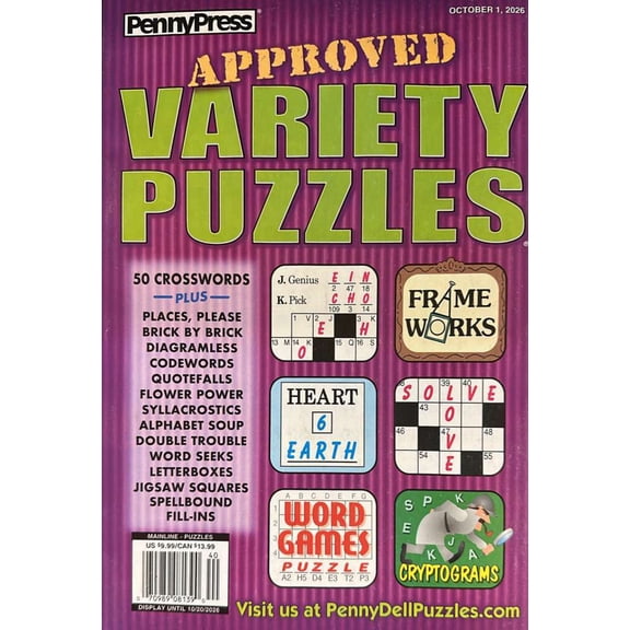 Approved Variety Puzzles Magazine October 1,2026