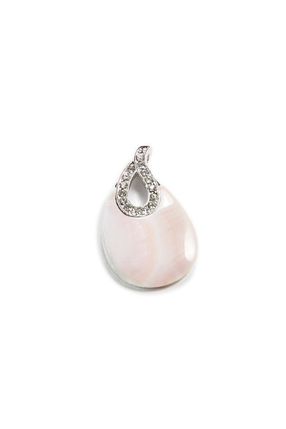 Approx. 25x40mm Pink Shell Teardrop Pendant With Cz Stones ForJewelry Making