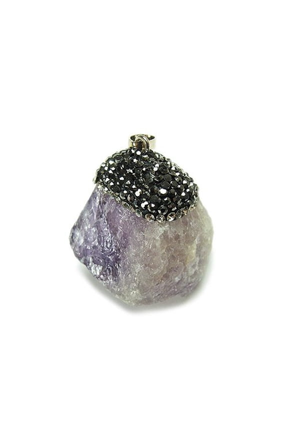 Approx. 30mm Amethyst Rough Pendant With Rhinestones For Jewelry Making