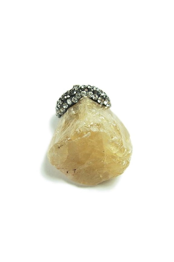 Approx. 30mm Citrine Rough Pendant With Rhinestones For Jewelry Making