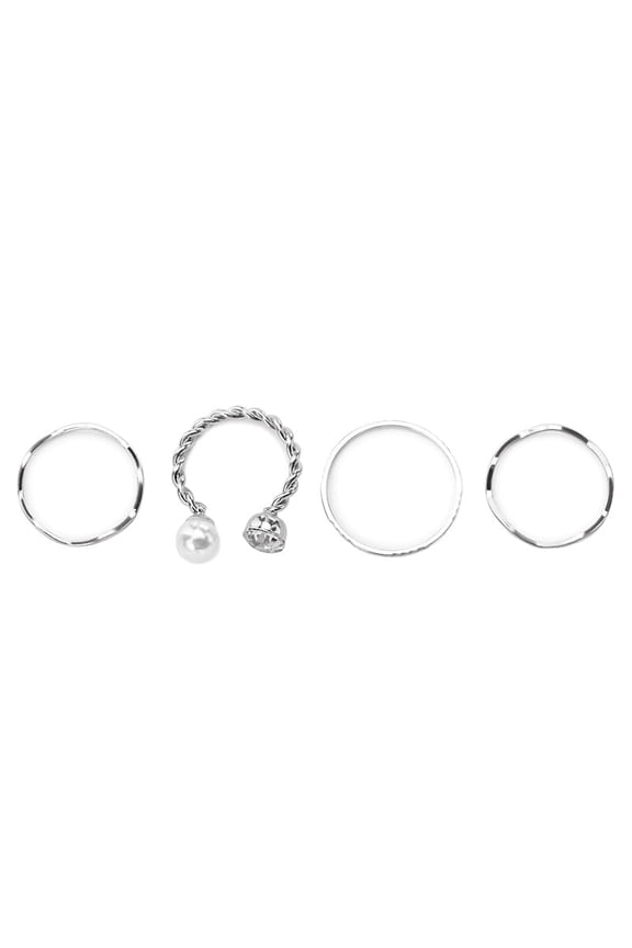 Womens Geometric Rings Set Four-Piece Alloy Knuckle Ring Set with Artificial Gems Electroplated Finish Individually