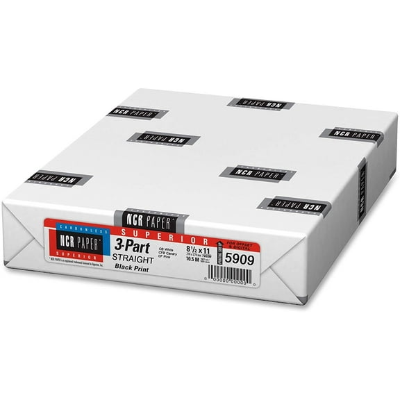 NCR Appvion 5909 Straight Paper, 3-Part, 92GE, 8-1/2-Inch x11-Inch, 500 Sheets, 500 Count, 1 Pack