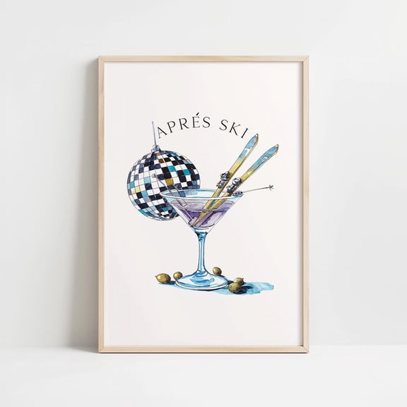 Après Ski Disco Martini Poster, Retro Bar Cart Wall Art – 24x36 UNFRAMED