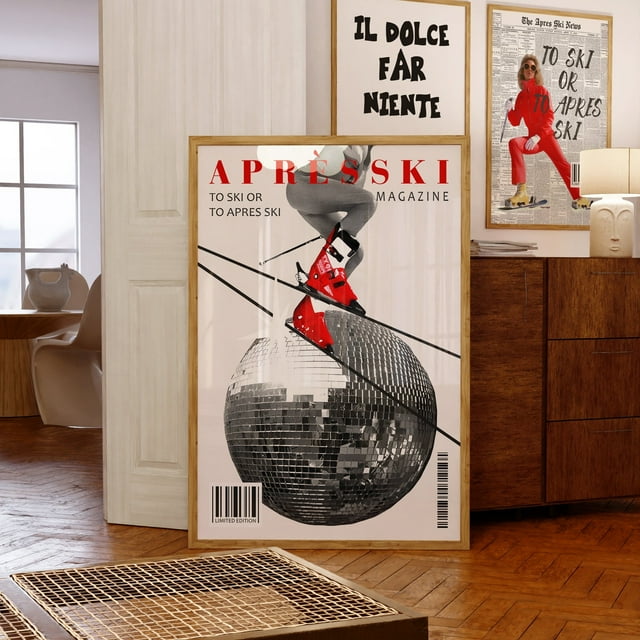 Aprés Ski Magazine Print, Vintage Ski Lodge Wall Decor, Retro Disco Bar