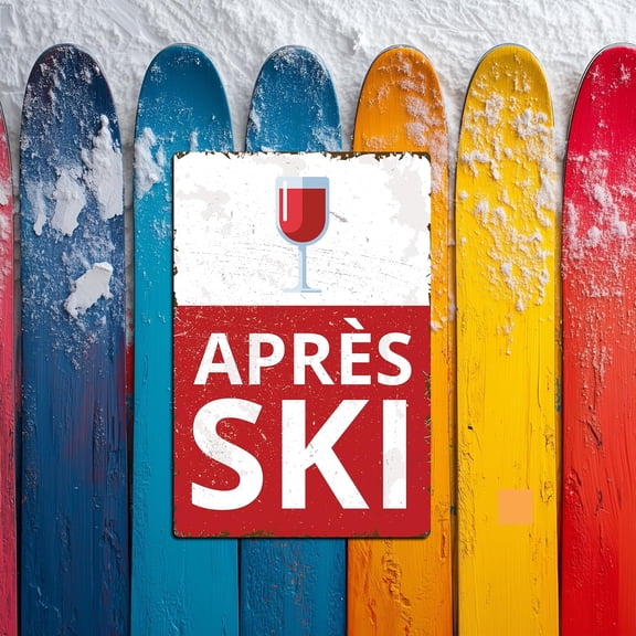 Après Ski Sign Wine Glass Wall Decor Rustic Ski Lodge Cabin Bar Winter Metal Sign 12 x 8 in. | Ski Shop Condo Time Share Air B&B Rental