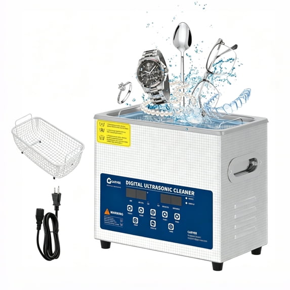 Aprafie 1.6 Gal Digital Ultrasonic Cleaner, Professional Cleaner Machine with Adjustable Heating & Timer Function for Jewelry, Watch, Glasses, Auto Parts, 115V, Silver