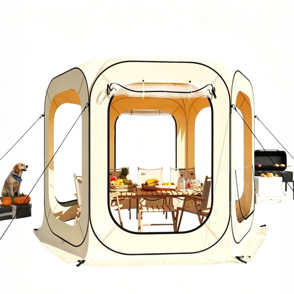 Aprafie 10 x 10ft Bubble Tents for Outside, Clear Pop-up Sports Tent  with Windows & Storage Bag, Holds 4-5 People, Beige