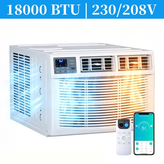 Aprafie 18,000 BTU AC and Heater Combo Unit, 4-in-1 Window Air Conditioner with Remote Control, WiFi & Voice Enabled for Rooms up to 1000 Sq.ft, White