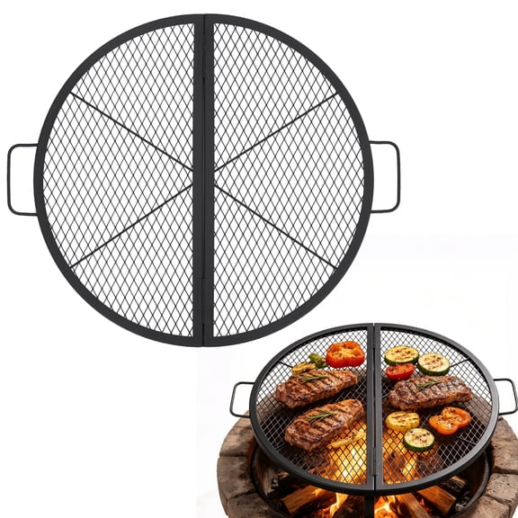 Aprafie 36 in Round Grill Grate, Foldable Fire Pit Cooking Grate with Handle for Camping, Backyard, Outdoor Campfire, Black